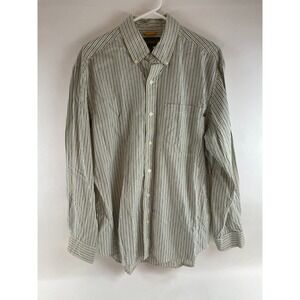 Timberland Shirt Men's Size M Cream Yellow Blue Striped Button Down Long Sleeve